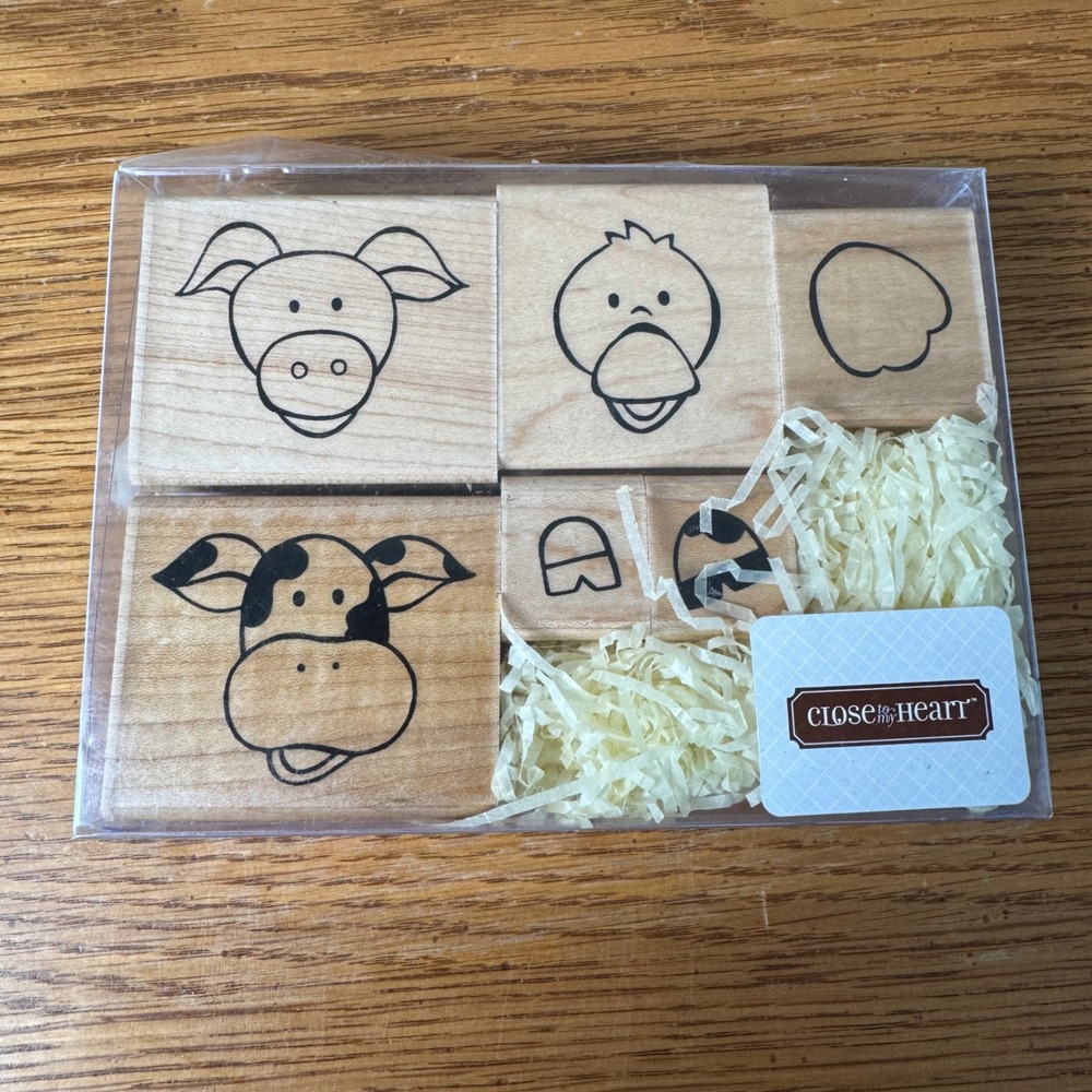 Close To My Heart Farm Friends Wood Mounted Rubber Stamp Set S528 Cow Pig Duck